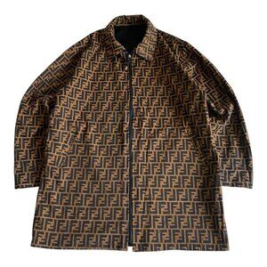 Authentic Fendi Vintage Zucca Monogram Reversible Jacket Trench Coat Brown